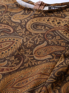 Brown Paisley Tiered Maxi