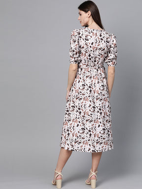 Off White Leopard Belted Midi