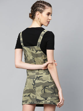 Green Camouflage Twill Pinafore Dress