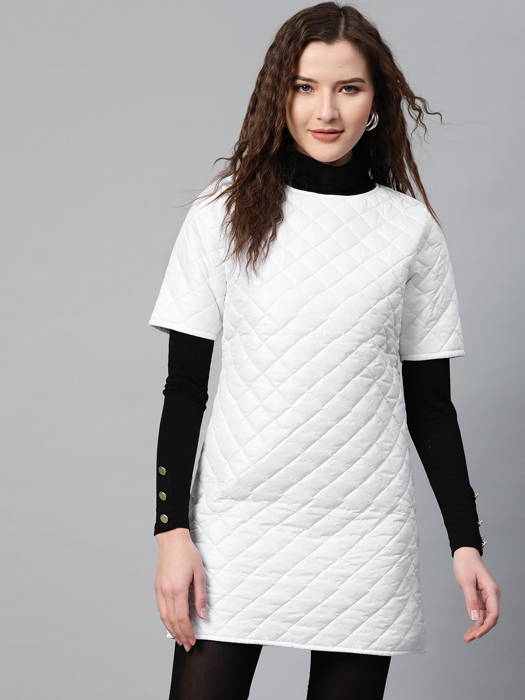 White Quilted Shift Dress-Dress-SASSAFRAS