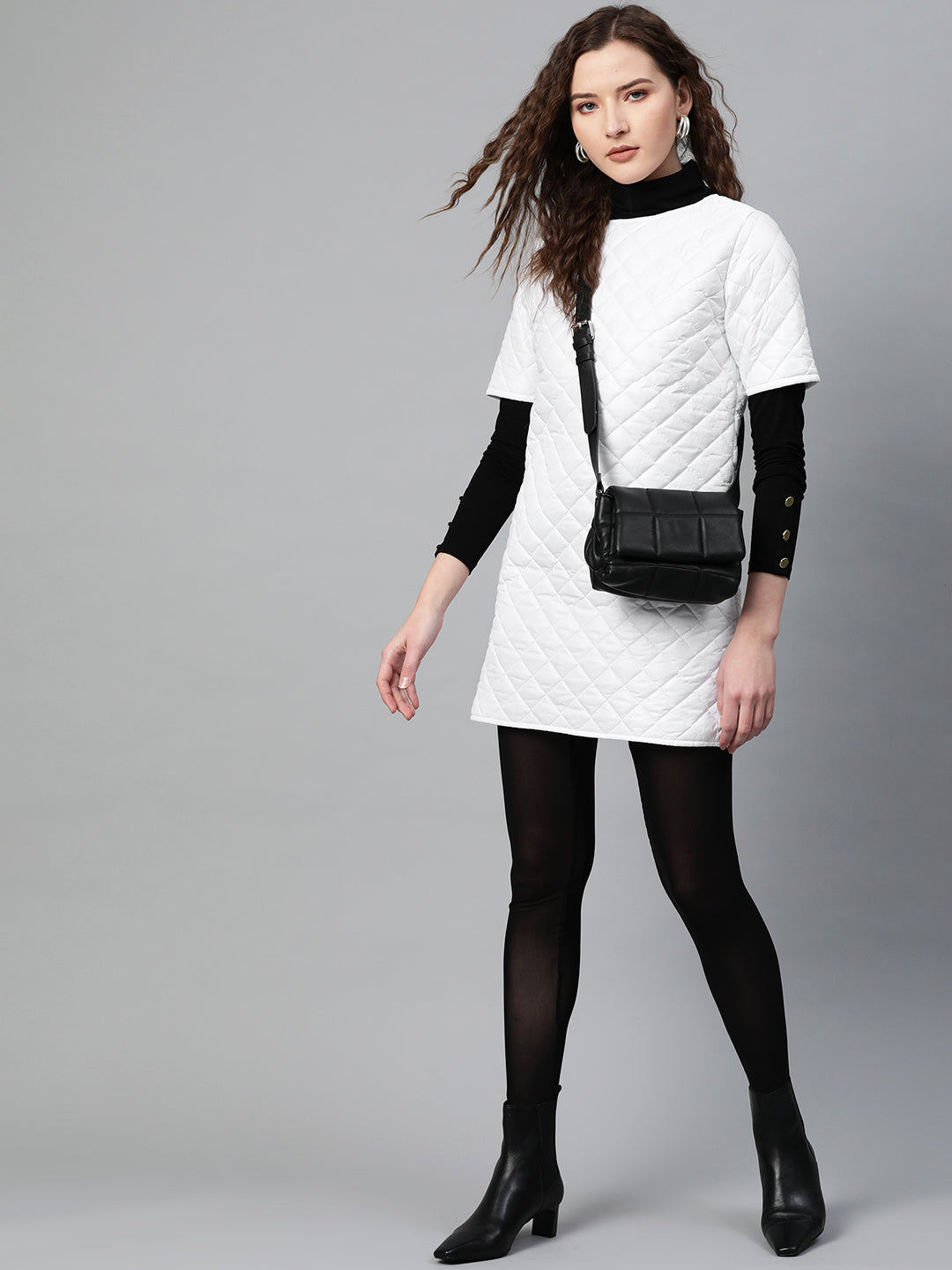 White Quilted Shift Dress