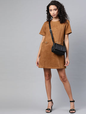 Brown Suede A-line Dress