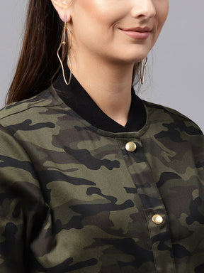 Camouflage Buttoned Bomber Jacket