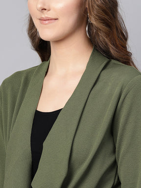 Olive Waterfall Shrug With PU Tie belt