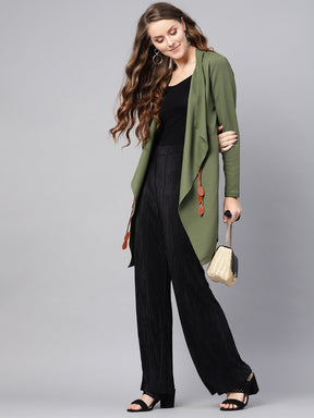 Olive Waterfall Shrug With PU Tie belt