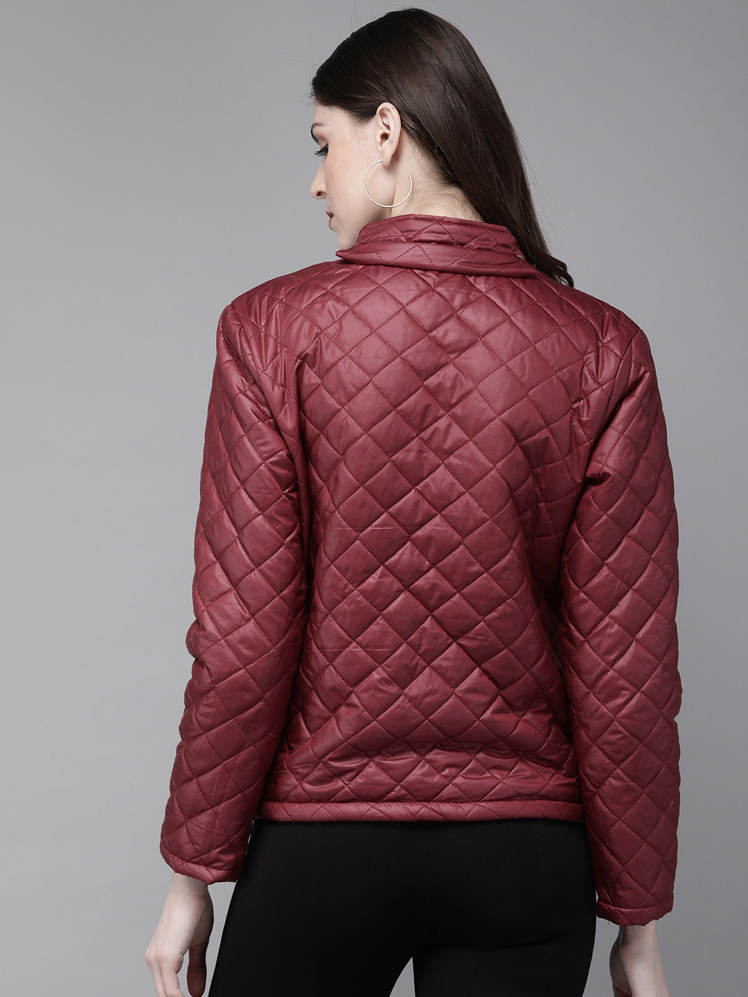Burgundy Quilted Hooded Puffer Jacket