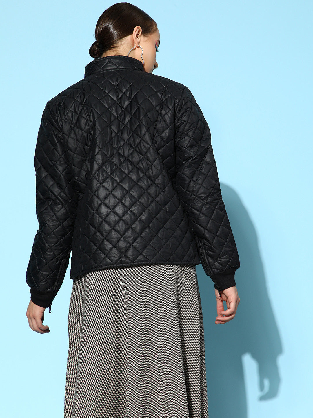 Black Quilted Jacket With Zip On Sleeves-SASSAFRAS
