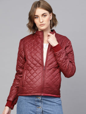 Burgundy Quilted Jacket With Zip On Sleeves-Jackets-SASSAFRAS