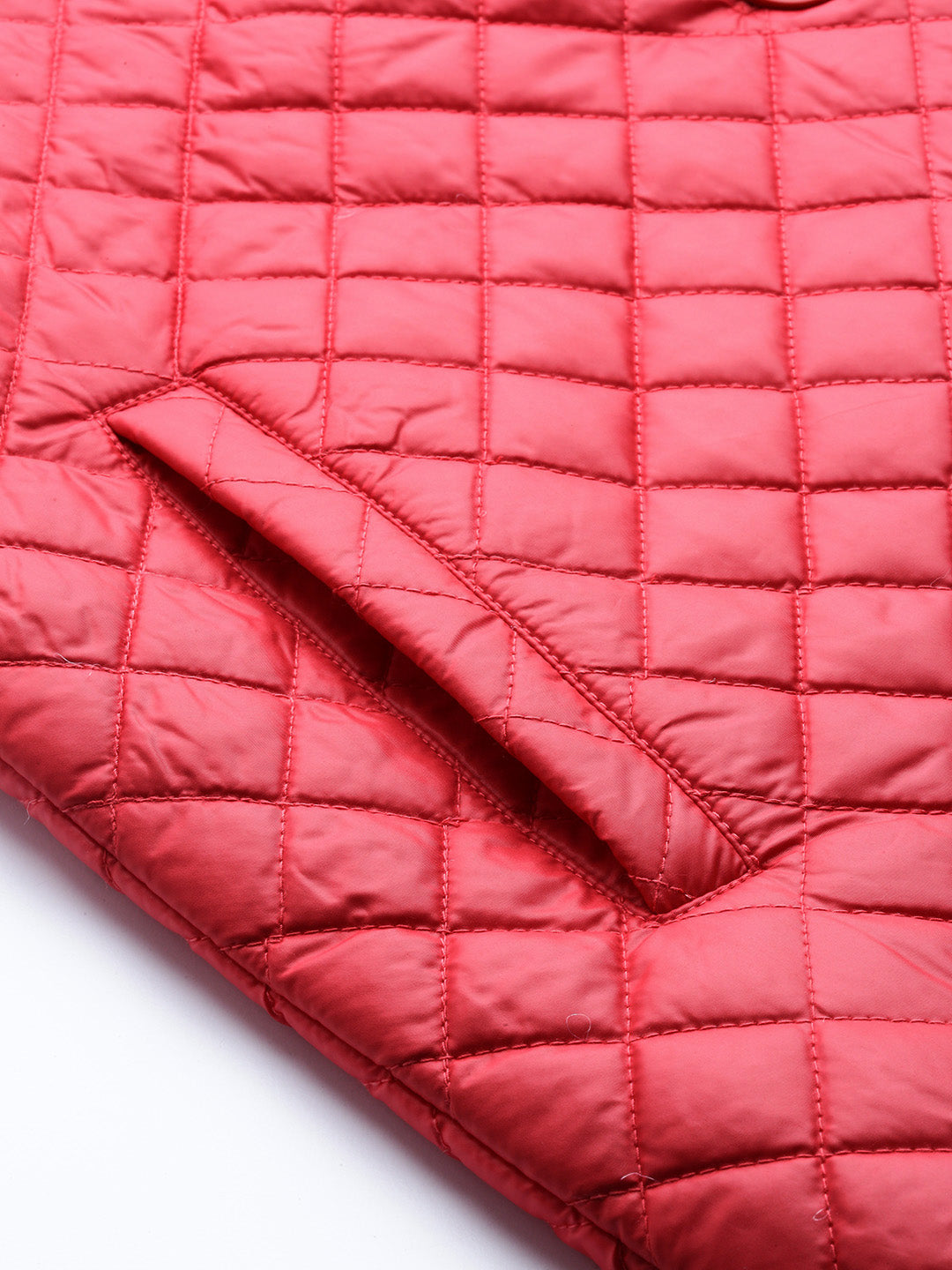 Red Collared Quilted Puffer Jacket