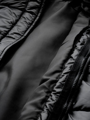 Black Belted Longline Hooded Quilted Jacket