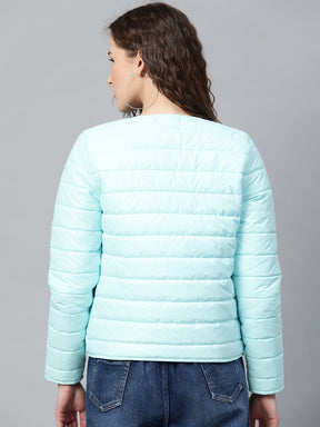 Blue Snap Button Quilted Jacket