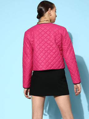Fuchsia Piping Detail Quilted Jacket-SASSAFRAS