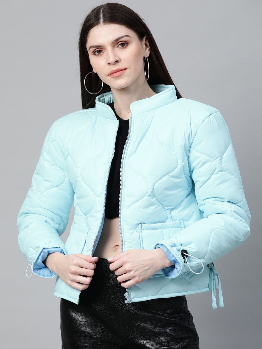 Blue Front Pocket Puffer Jacket-Jackets-SASSAFRAS