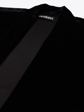 Black Velvet Open Belted Kimono Jacket