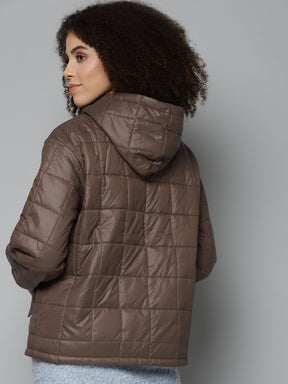 Brown Oversized Hooded Puffer Jacket