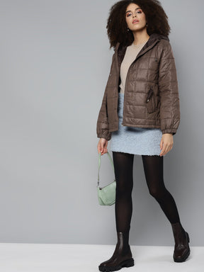 Brown Oversized Hooded Puffer Jacket