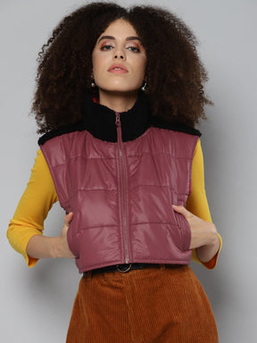 Maroob Fur Shoulder Crop Puffer Jacket-Jackets-SASSAFRAS