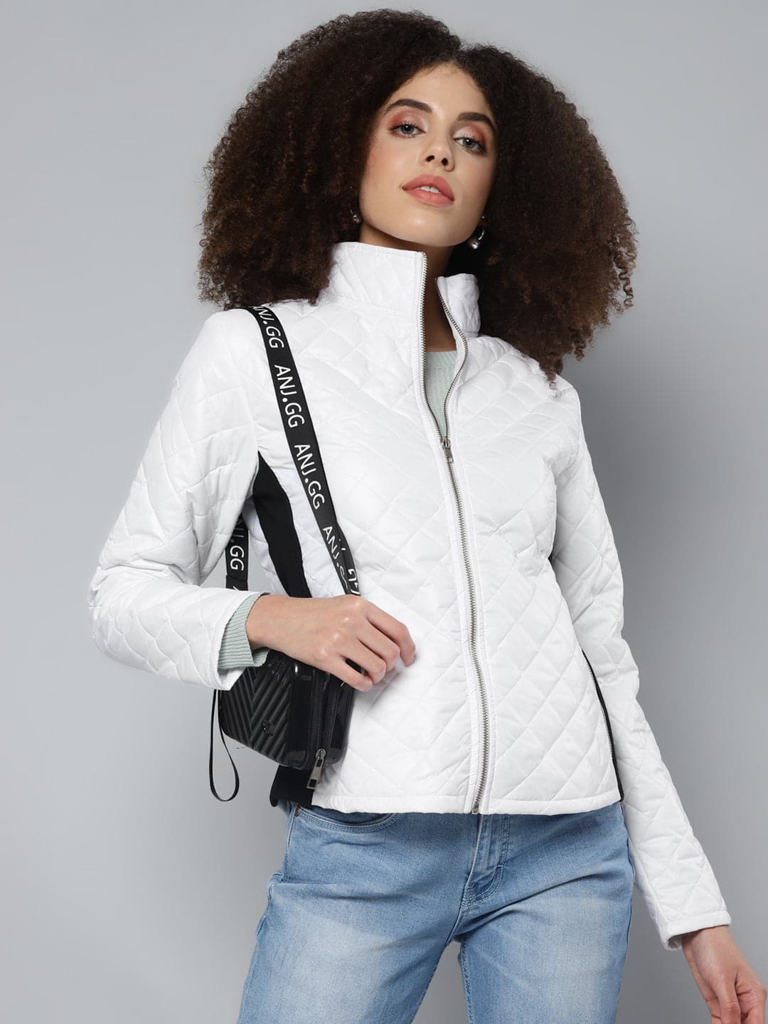 White With Black Contrast Rib Puffer Jacket-Jackets-SASSAFRAS