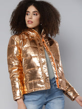Copper Metallic Puffer Jacket-Jackets-SASSAFRAS