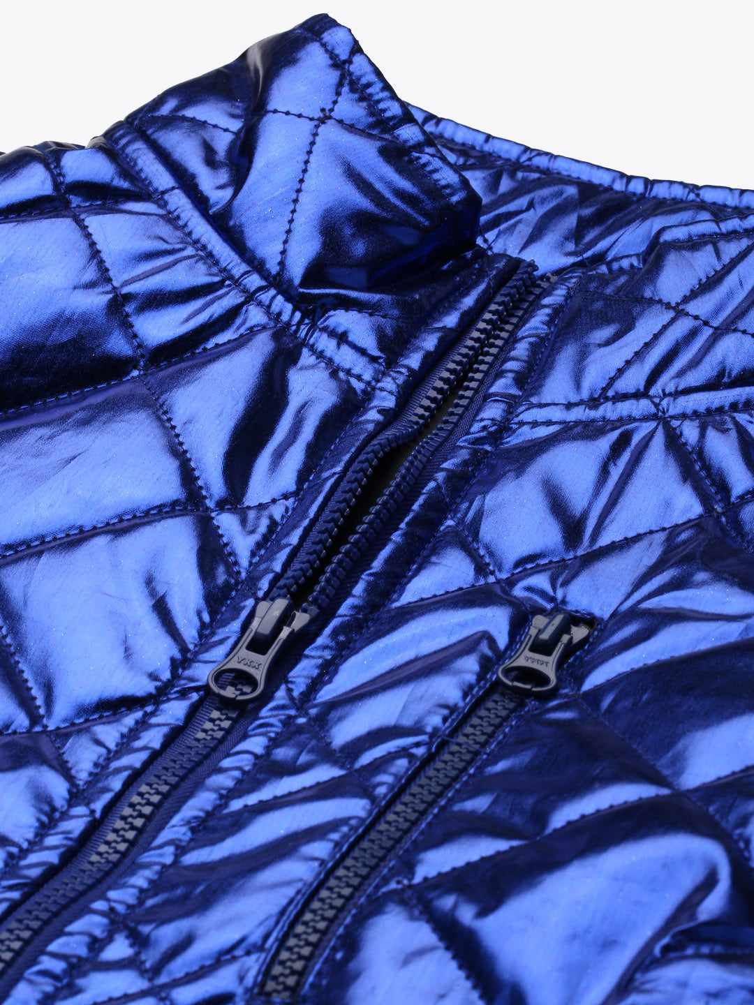 Royal Blue Metallic Sleeveless Puffer Jacket