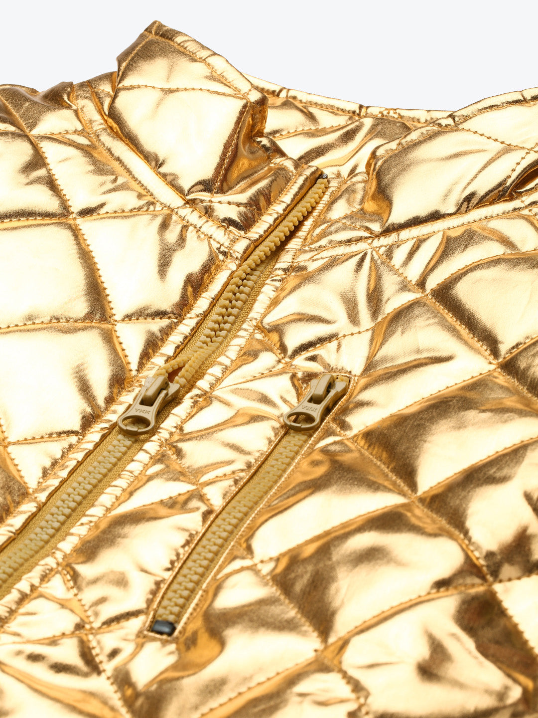 Gold Metallic Sleeveless Puffer Jacket