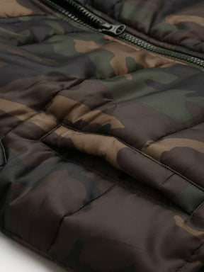Camouflage Sleeveless Puffer Crop Jacket
