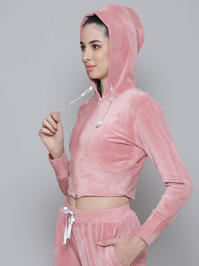 Pink Velour Studded QUEEN Hoodie Crop Jacket
