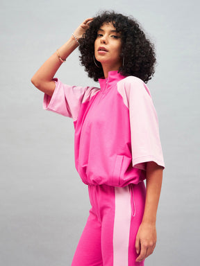 Pink Knitted Color Block Jacket-SASSAFRAS