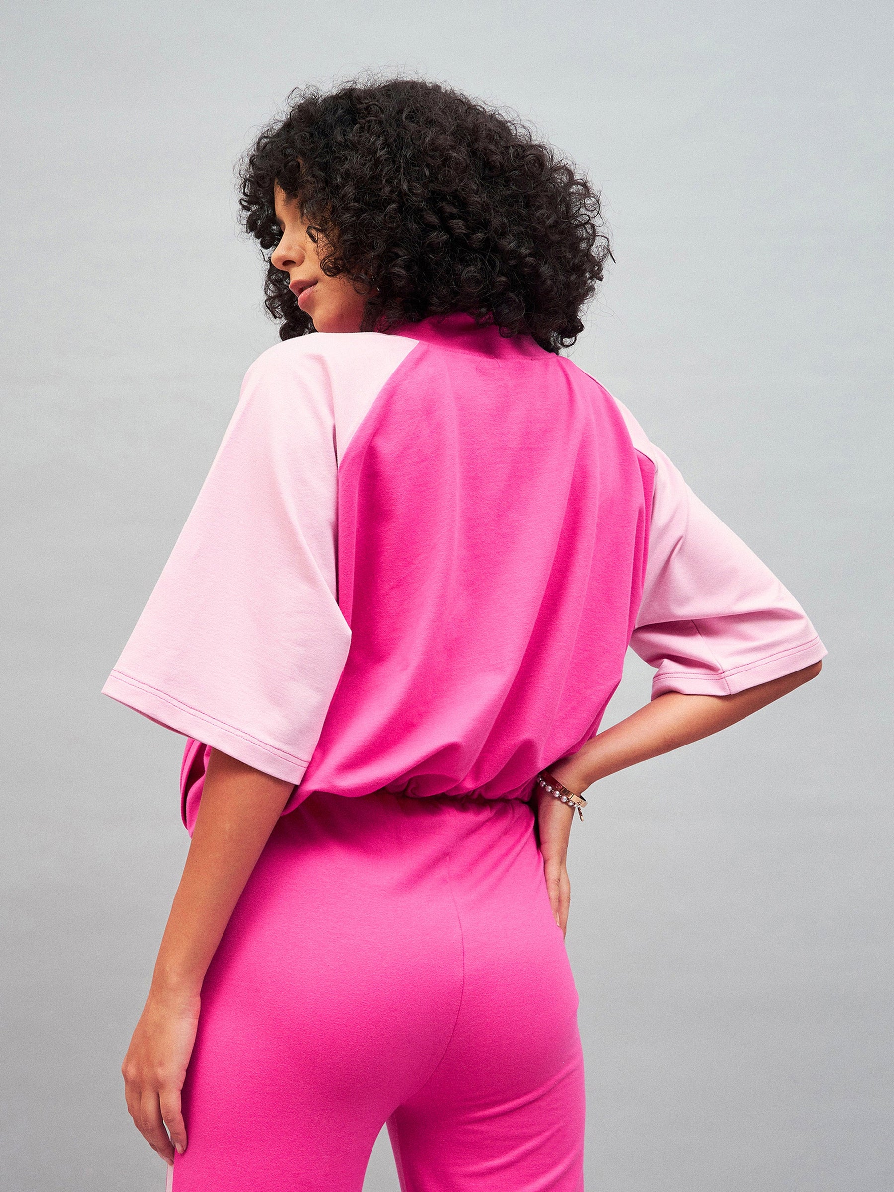 Pink Knitted Color Block Jacket-SASSAFRAS