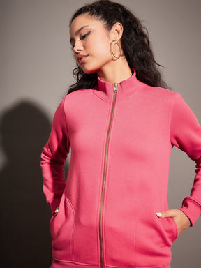 Pink Fleece Zipper Jacket-SASSAFRAS
