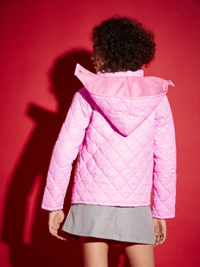 Pink Diamond Quilted Hooded Puffer Jacket-SASSAFRAS