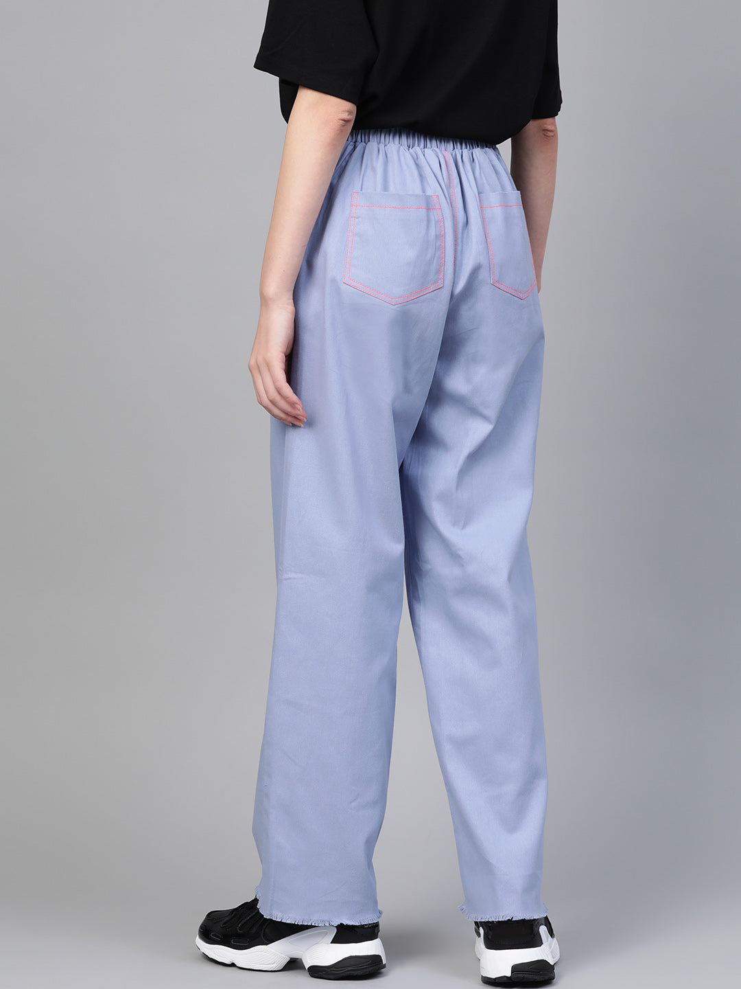 Blue With Neon Pink Contrast Stitch Wide Jeans