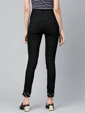 Black Pearl Studded Hem Jeans