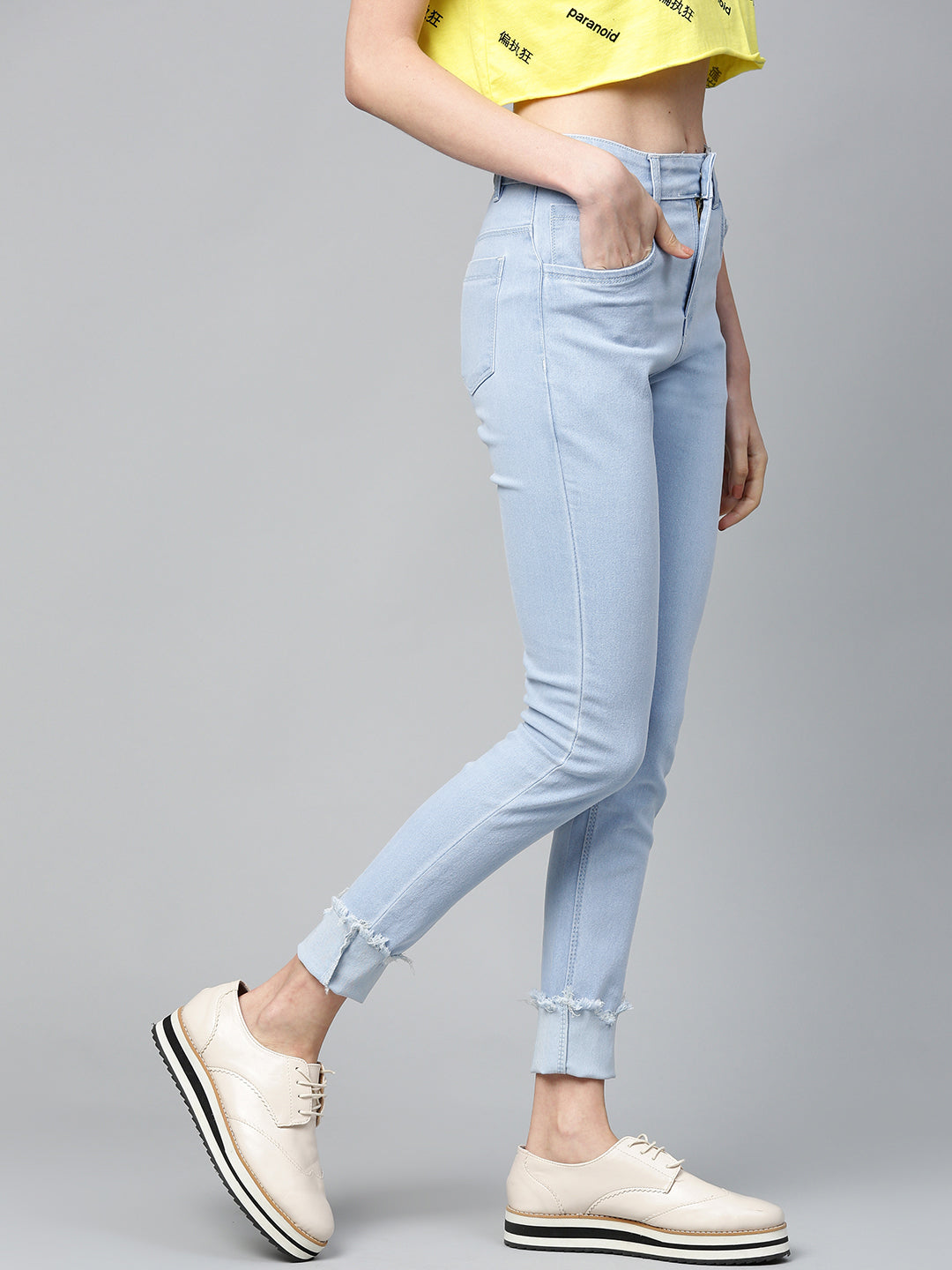 Ice Blue Uneven Raw Basic Jeans
