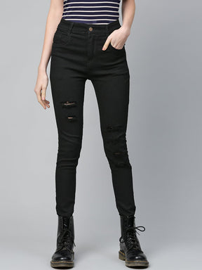 Black Heavy Distressed Multi-Slit Jeans-Jeans-SASSAFRAS