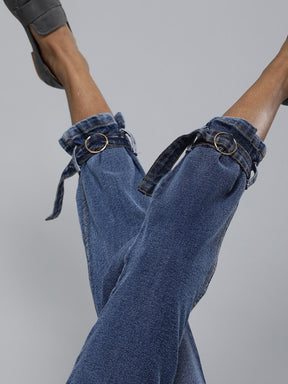 Blue Ring Detail High Waisted Jeans