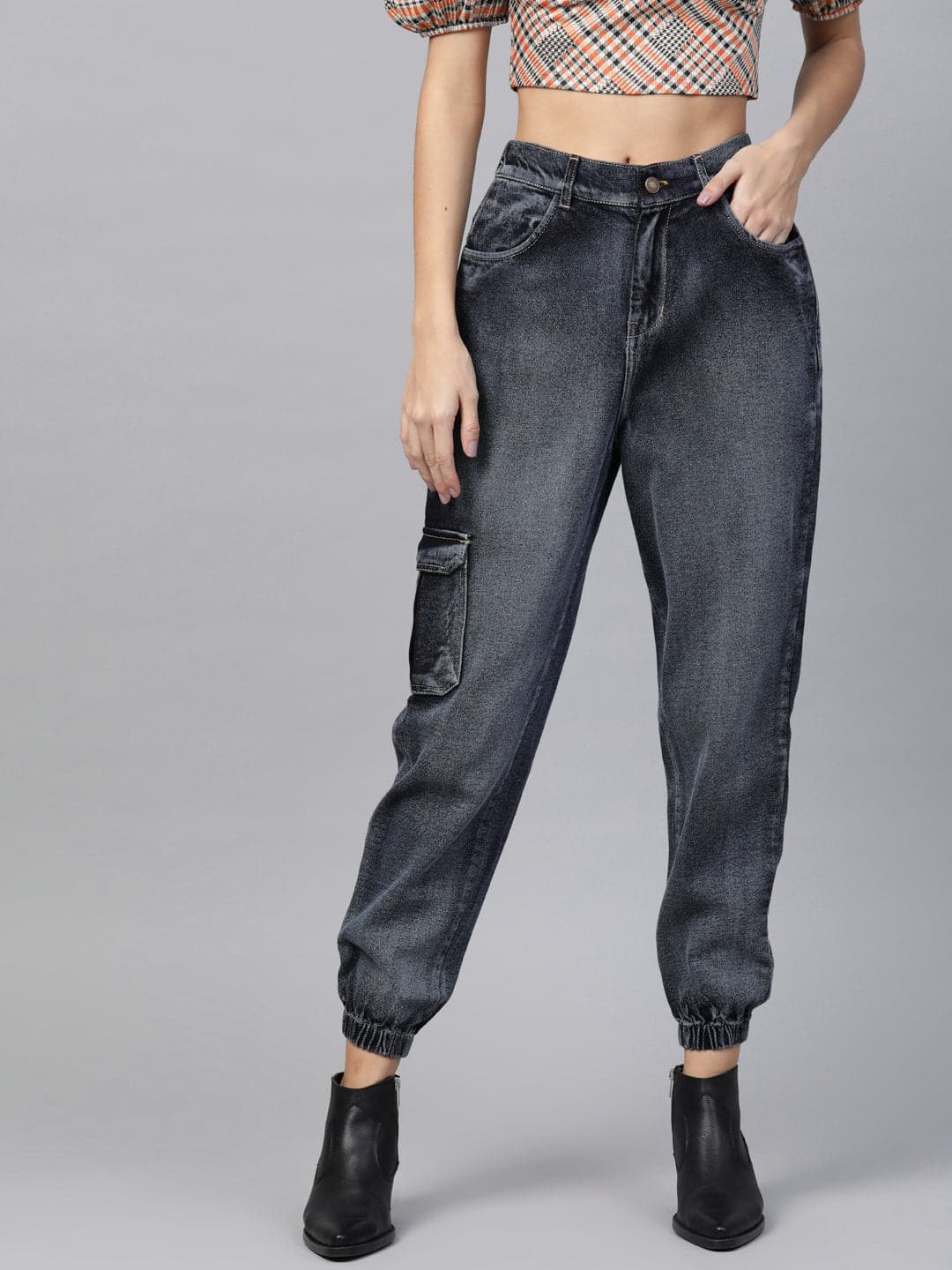 Navy Washed Street Wear Jogger Jeans-Jeans-SASSAFRAS