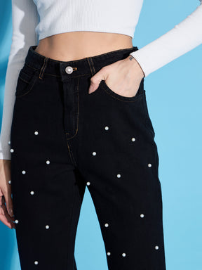 Black Pearl Detail Mom Jeans -SASSAFRAS