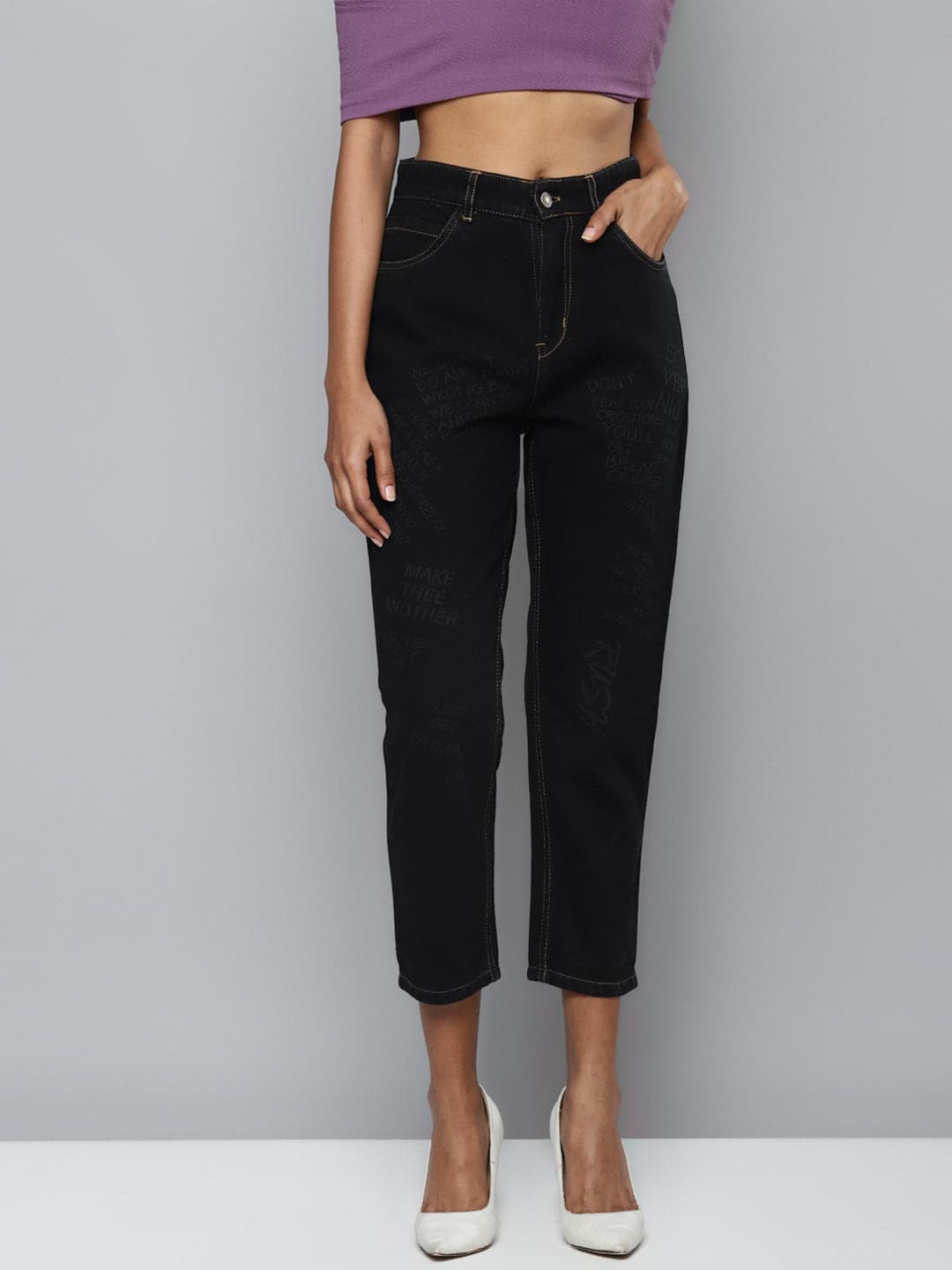 Black Denim Mom Fit Jeans-Jeans-SASSAFRAS