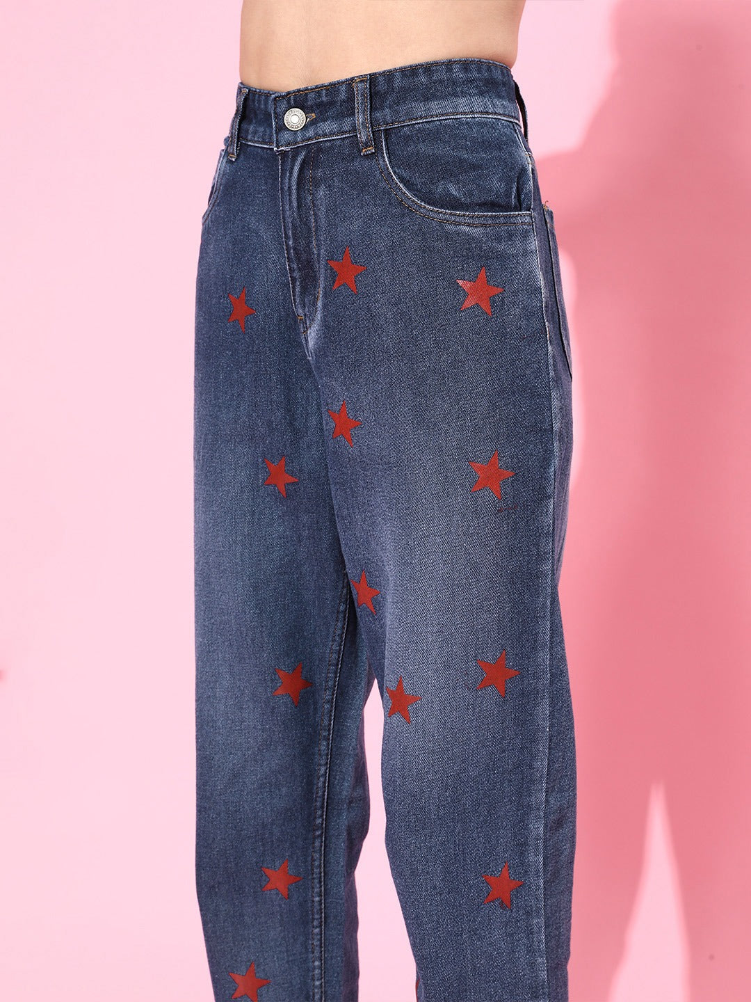 Blue With Red Stars Mom Fit Jeans