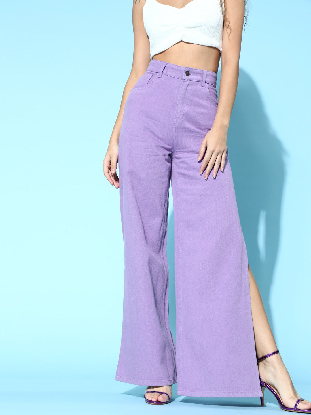 Lavender Side Slit Straight Jeans