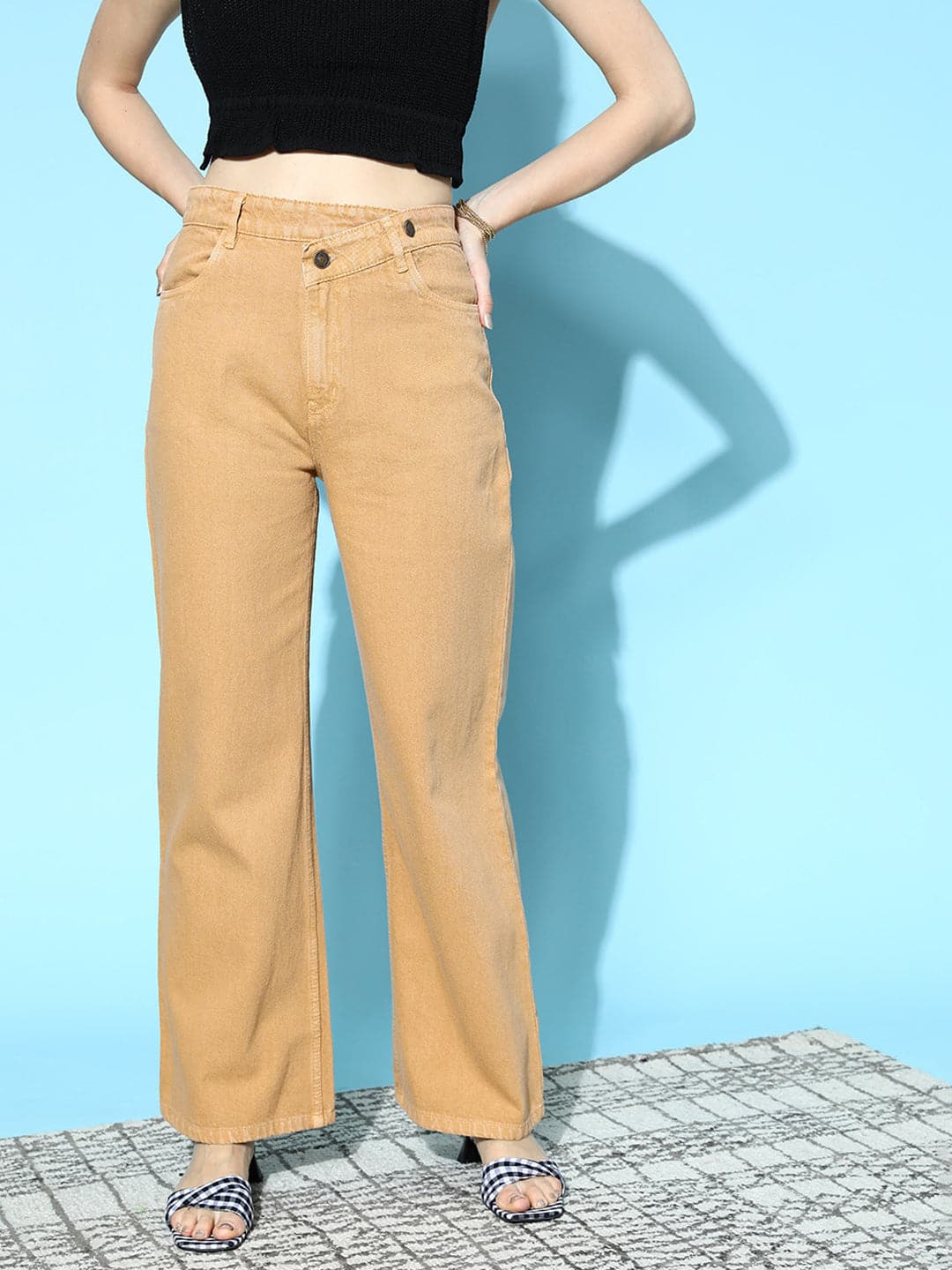 Women Khaki Wrap Detail Jeans-Jeans-SASSAFRAS
