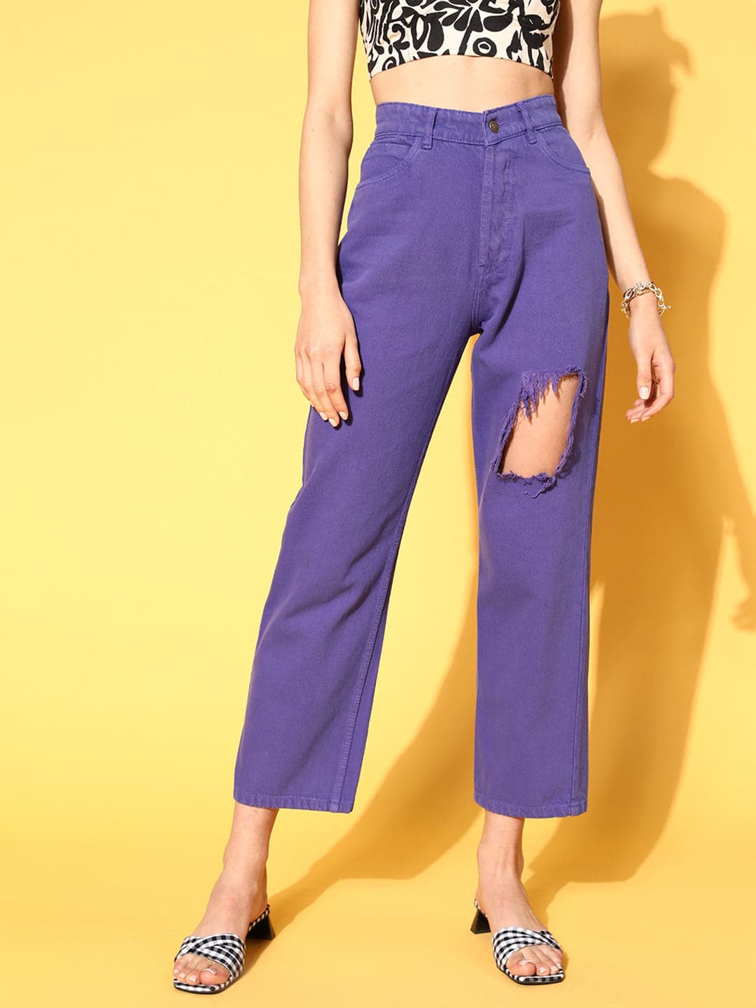 Women Purple Distressed Jeans-Jeans-SASSAFRAS
