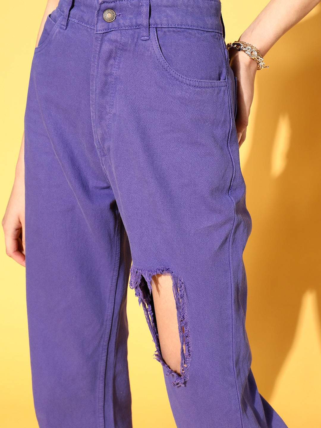 Women Purple Distressed Jeans
