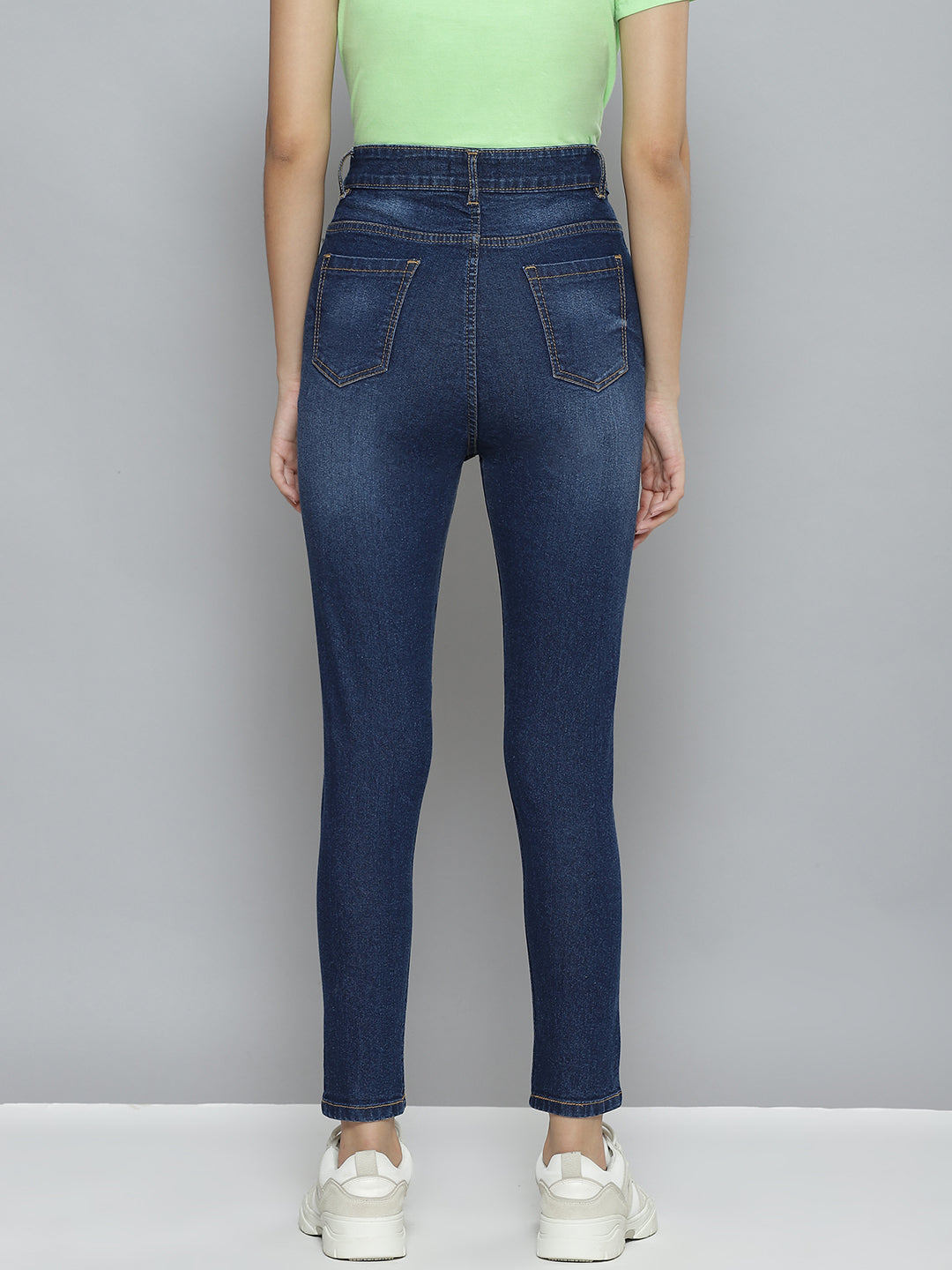 Women Blue Distressed Slit Jeans