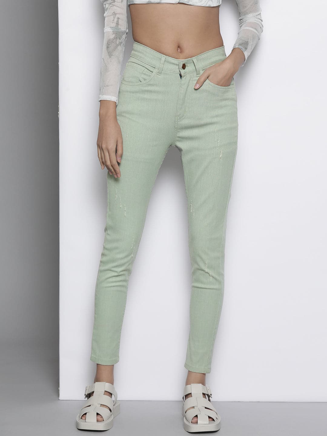 Safari Green Stretchable Twill Skinny Jeans-SASSAFRAS