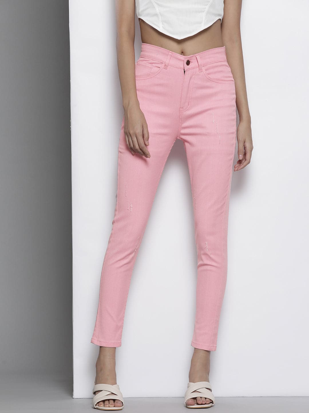 Pink Stretchable Twill Skinny Jeans-SASSAFRAS