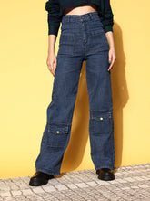 Blue Washed Multi Pocket Stretch Straight Jeans-SASSAFRAS
