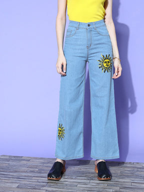 Blue Rising Sun Straight Jeans-SASSAFRAS