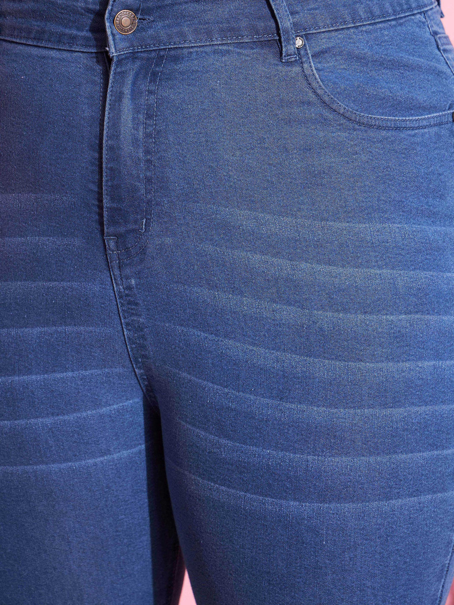 Blue Wash Denim Boot Cut Jeans-SASSAFRAS Curve